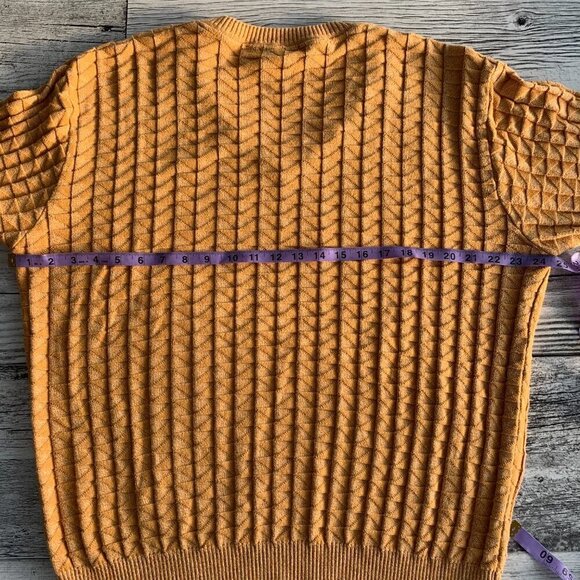 Vintage 90s Tosani Yellow Graphic Rib Knit V-Neck Pullover Sweater - Picture 8 of 11